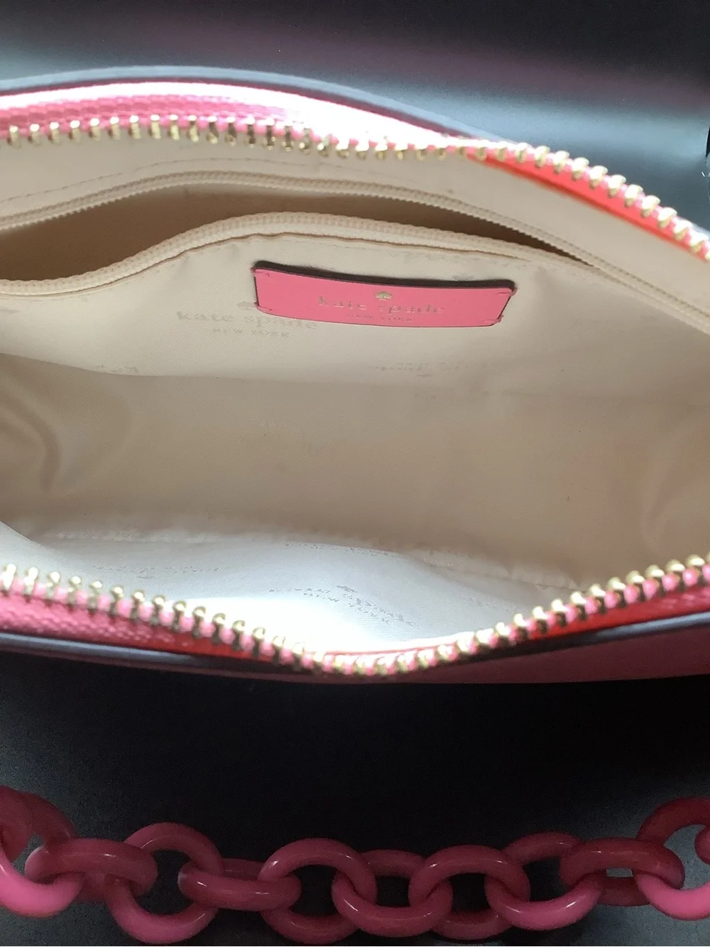 kate spade Hot Pink Logo Slide Sandals Size7.5 With Matching Chain-Shoulder Bag